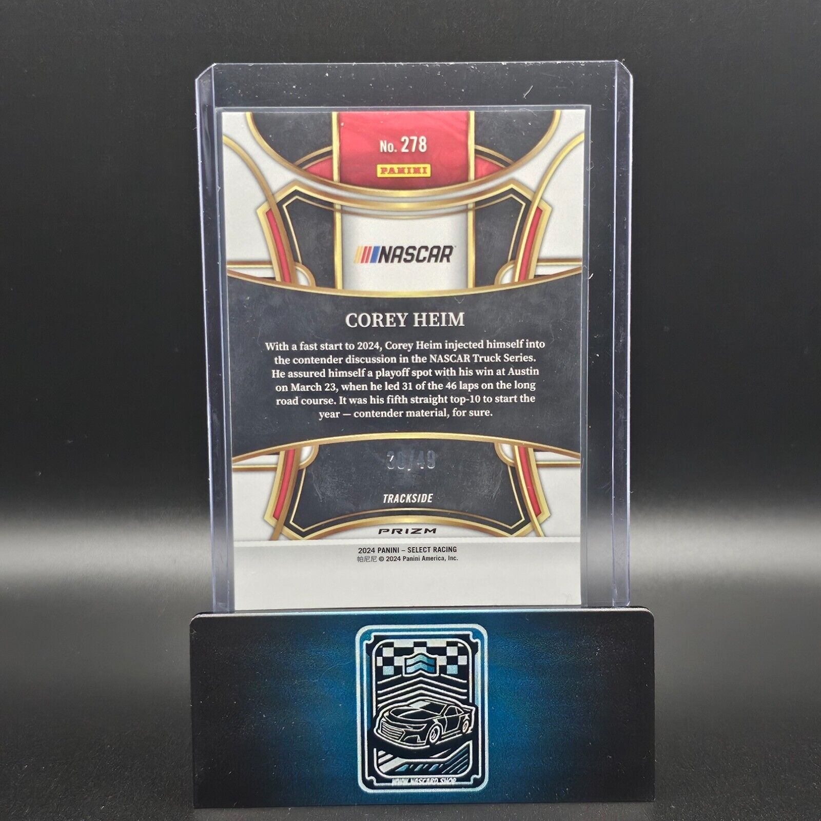 2024 Panini Select - Trackside Black and Blue Prizm #278 Corey Heim /49 - NASCARD.shop