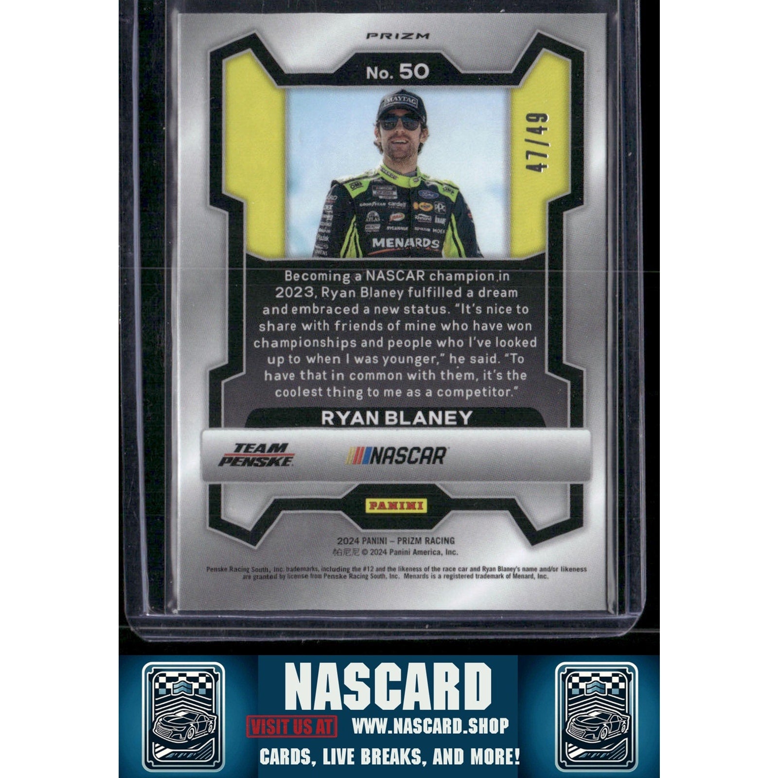 2024 Panini Prizm #50 Ryan Blaney Carolina Blue #/49 - NASCARD.shop