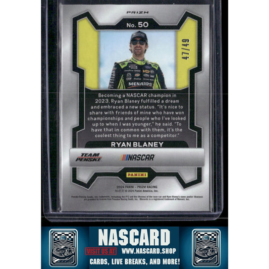 2024 Panini Prizm #50 Ryan Blaney Carolina Blue #/49 - NASCARD.shop