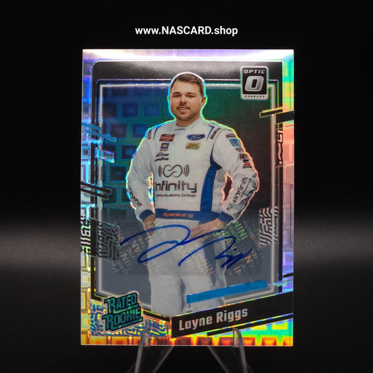 2024 Panini Donruss NASCAR Rated Rookie Layne Riggs Optic Pandora Auto (RC) /25