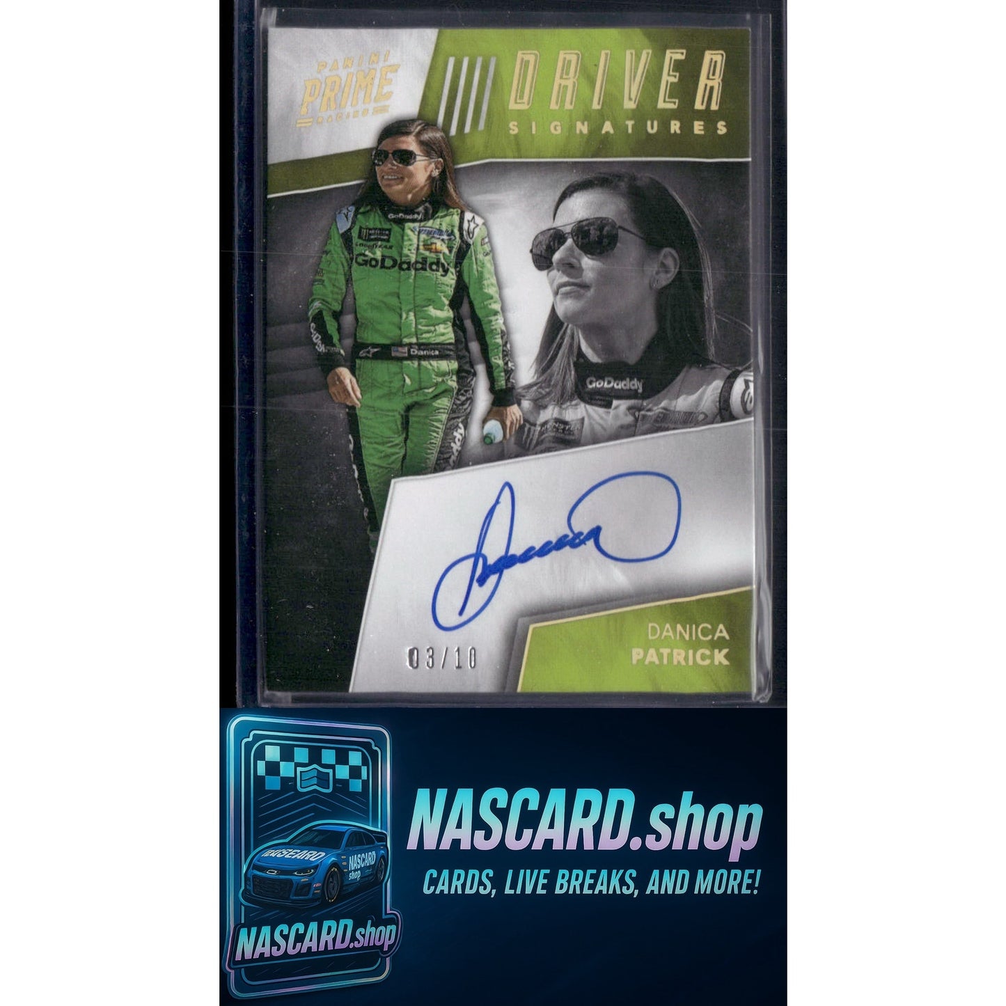 2018 Panini Prime #DS-DP Danica Patrick Driver Signatures Holo Gold #/10 - NASCARD.shop