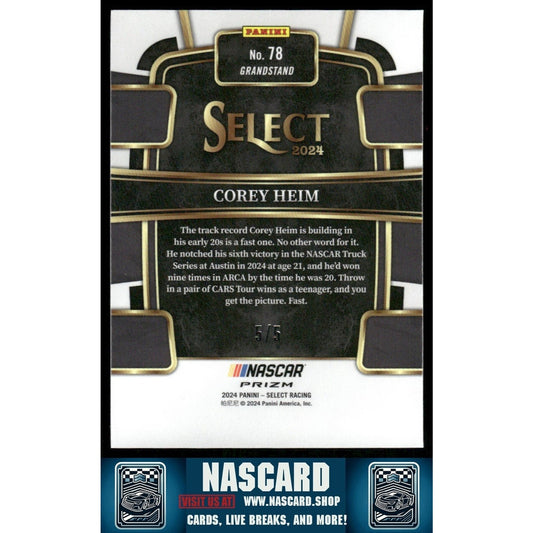2024 Panini Select - Grandstand Corey Heim #78 Green Prizm 5/5