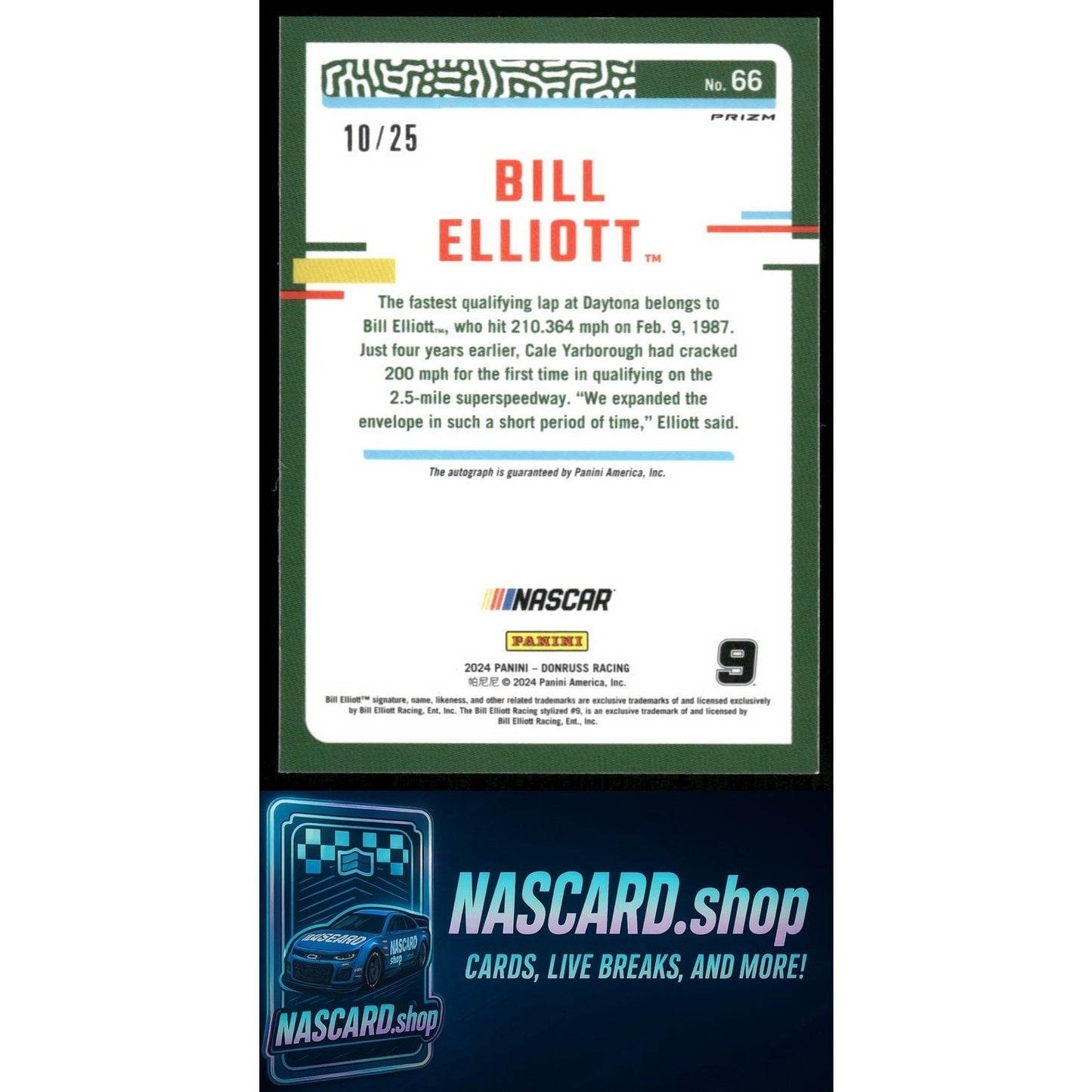 2024 Panini Donruss NASCAR - Bill Elliott #66 Optic Pandora Signatures #/25