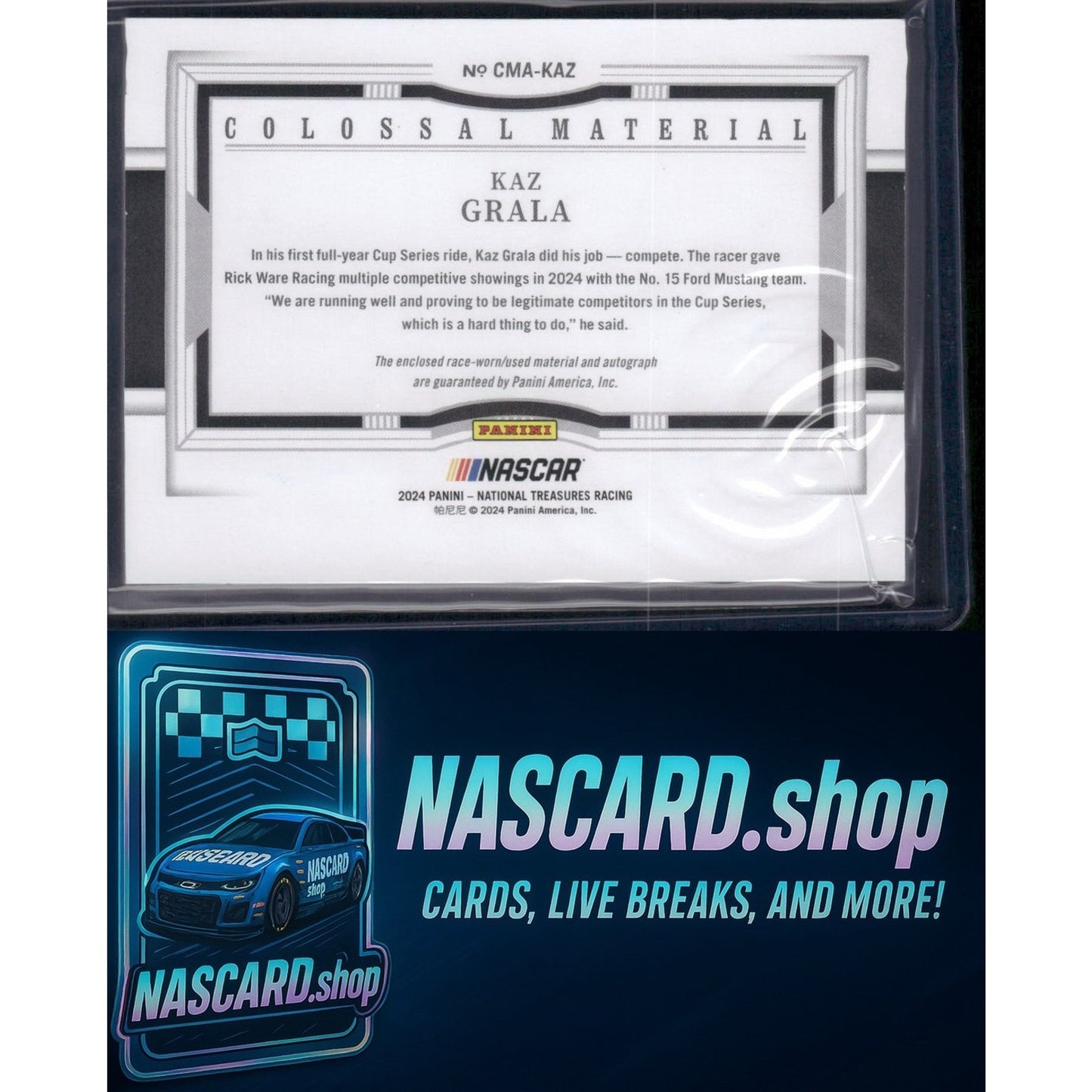 2024 Panini National Treasures #CMA-KAZ Kaz Grala Colossal Material Auto #/49 - NASCARD.shop