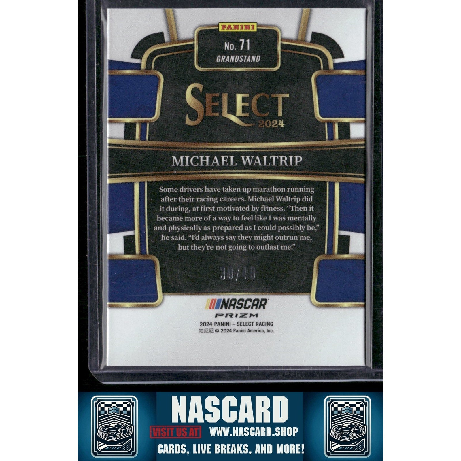 2024 Panini Select #71 Michael Waltrip Black and Blue Prizms #/49 - NASCARD.shop