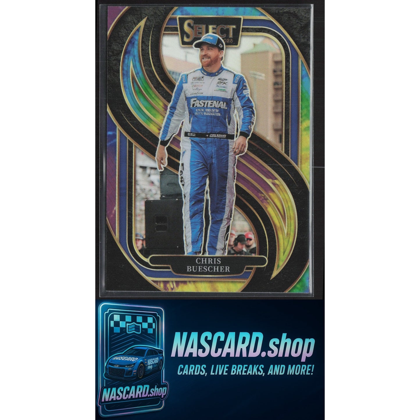 2025 Panini Select #276 Chris Buescher Tie-Dye Prizms #/25