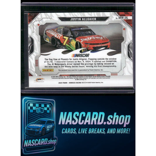 2025 Donruss #BRM-JAL Justin Allgaier Burning Rubber Materials