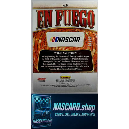 2025 Panini Select #6 William Byron En Fuego Gold Prizms #10/10