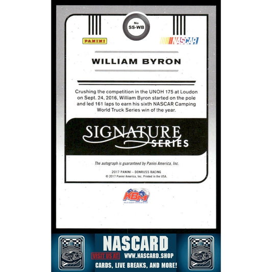 2017 Panini Donruss NASCAR Signatures Series #SS-WB William Byron