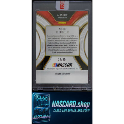 2024 Panini Select #LS-GBF Greg Biffle Legendary Signatures Purple Prizms #/35 - NASCARD.shop
