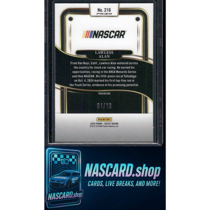 2025 Panini Select Trackside #216 Lawless Alan Gold Power Plaid #01/13