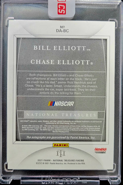 2021 National Treasures Dual Autographs Bill and Chase Elliott Holo Gold 2/5
