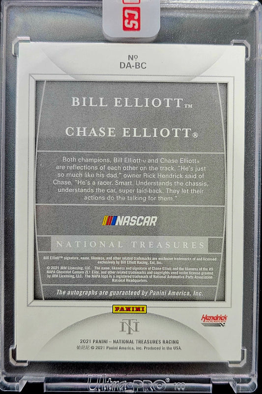 2021 National Treasures Dual Autographs Bill and Chase Elliott Holo Gold 2/5